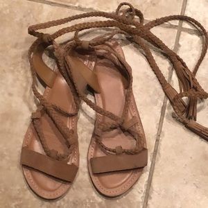 ASOS gladiator beige sandals suede leather laces tied up tan braided ties